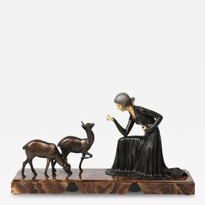 Demetre Haralamb Chiparus Art Deco Elegante Aux Biches on Alabaster Base signed D Constan by Chiparus