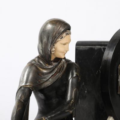 Demetre Haralamb Chiparus Art Deco Emoy Mantelpiece Clock with Seated Flapper in the Manner of Chiparus