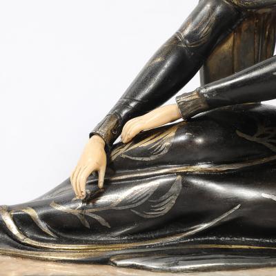 Demetre Haralamb Chiparus Art Deco Emoy Mantelpiece Clock with Seated Flapper in the Manner of Chiparus