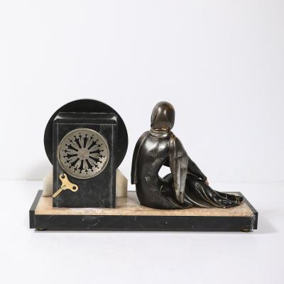 Demetre Haralamb Chiparus Art Deco Emoy Mantelpiece Clock with Seated Flapper in the Manner of Chiparus