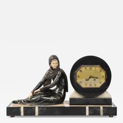 Demetre Haralamb Chiparus Art Deco Emoy Mantelpiece Clock with Seated Flapper in the Manner of Chiparus