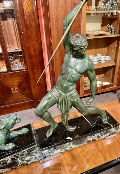 Demetre Haralamb Chiparus Chiparus The Hunter Large Art Deco Sculpture with Panther 1930