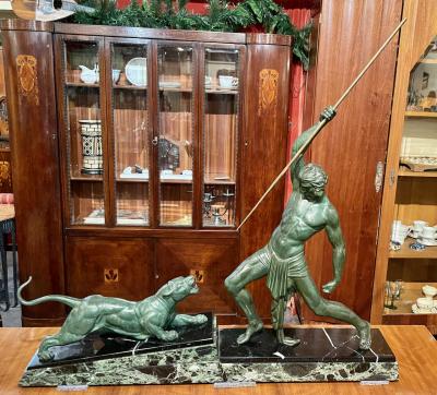 Demetre Haralamb Chiparus Chiparus The Hunter Large Art Deco Sculpture with Panther 1930