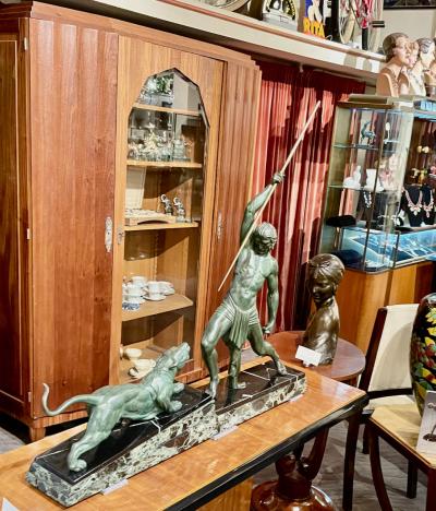 Demetre Haralamb Chiparus Chiparus The Hunter Large Art Deco Sculpture with Panther 1930