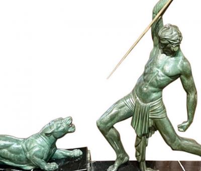 Demetre Haralamb Chiparus Chiparus The Hunter Large Art Deco Sculpture with Panther 1930