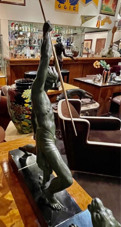 Demetre Haralamb Chiparus Chiparus The Hunter Large Art Deco Sculpture with Panther 1930