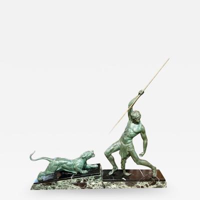 Demetre Haralamb Chiparus Chiparus The Hunter Large Art Deco Sculpture with Panther 1930