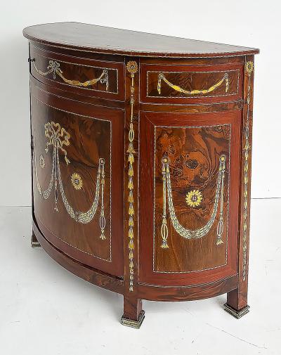 Demi lune Console Cabinet with Inlays and Embellished with Painted Decorations
