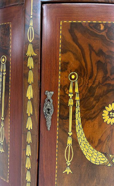 Demi lune Console Cabinet with Inlays and Embellished with Painted Decorations