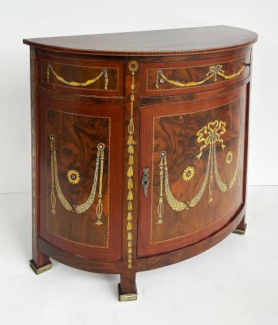 Demi lune Console Cabinet with Inlays and Embellished with Painted Decorations
