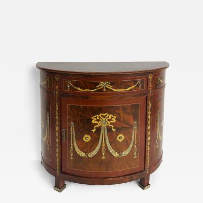 Demi lune Console Cabinet with Inlays and Embellished with Painted Decorations