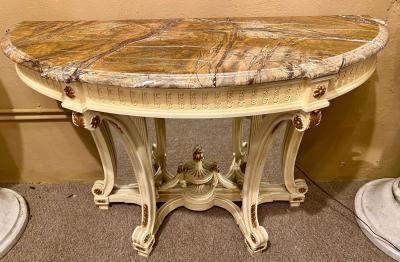 Demilune Console Hollywood Regency Style Marble Top with Beveled Mirror Back