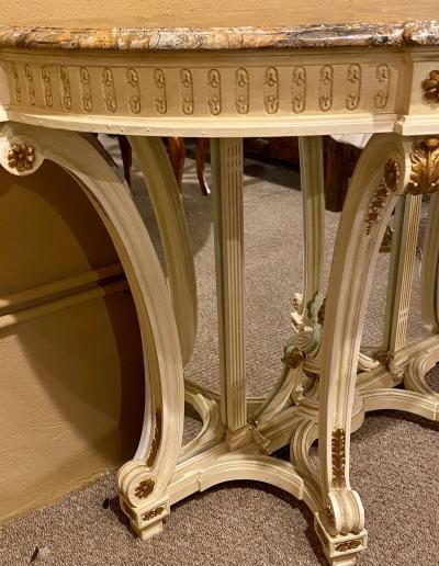 Demilune Console Hollywood Regency Style Marble Top with Beveled Mirror Back