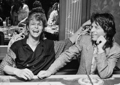 Denis O Regan David Bowie and Mick Jagger at Bill Stickers Club