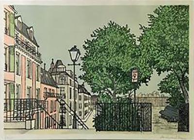 Denis Paul Noyer Parisian Street Scene Lithograph Signed by Denis Paul Noyer