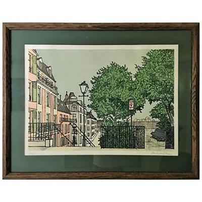 Denis Paul Noyer Parisian Street Scene Lithograph Signed by Denis Paul Noyer