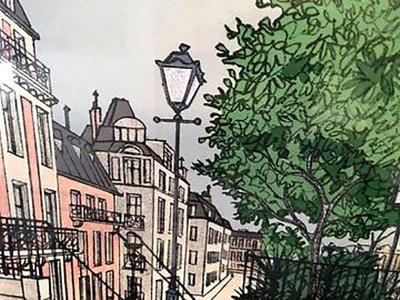 Denis Paul Noyer Parisian Street Scene Lithograph Signed by Denis Paul Noyer
