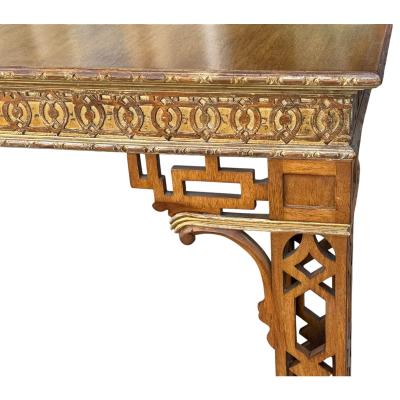 Dennis Leen Dennis Leen Chinese Chippendale Style Giltwood Walnut Dining Table