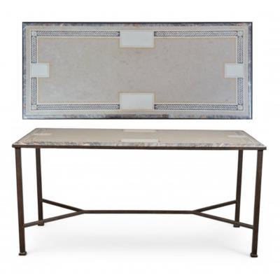 Dennis Leen Dennis Leen Formations Italian Wrought Iron Scagliola Marble Table