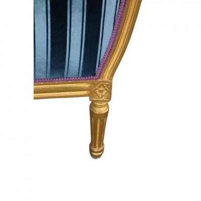Dennis Leen Dennis Leen Louis XVI Style French Giltwood Blue Velvet Bergere Arm Chair