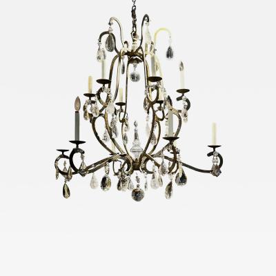 Dennis Leen Large Dennis Leen Rock Crystal Wrought Iron Chantilly 12 Light Chandelier