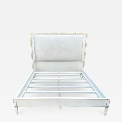 Dennis Leen Louis XVI Style Dennis Leen White Silver Queen Bed Frame