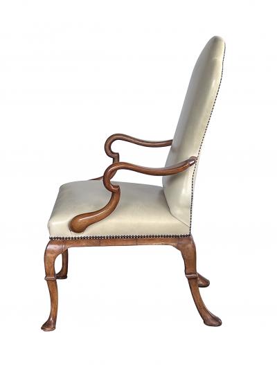 Dennis Leen Pair English Queen Anne Style Carved Walnut Shepherds Crook Armchairs