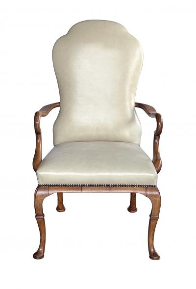 Dennis Leen Pair English Queen Anne Style Carved Walnut Shepherds Crook Armchairs