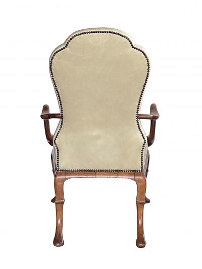 Dennis Leen Pair English Queen Anne Style Carved Walnut Shepherds Crook Armchairs
