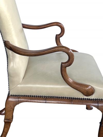 Dennis Leen Pair English Queen Anne Style Carved Walnut Shepherds Crook Armchairs