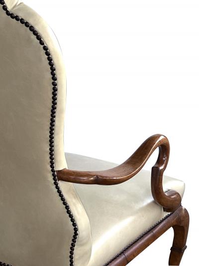 Dennis Leen Pair English Queen Anne Style Carved Walnut Shepherds Crook Armchairs