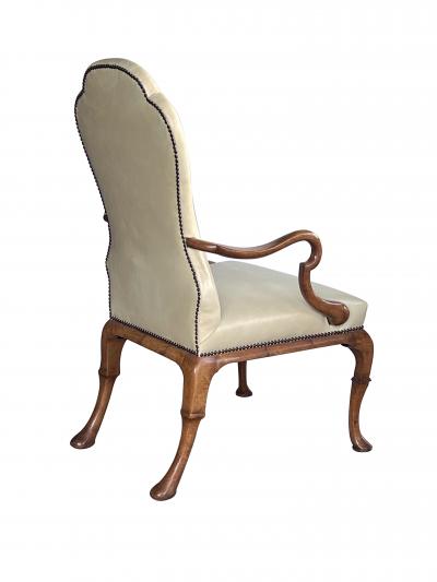 Dennis Leen Pair English Queen Anne Style Carved Walnut Shepherds Crook Armchairs
