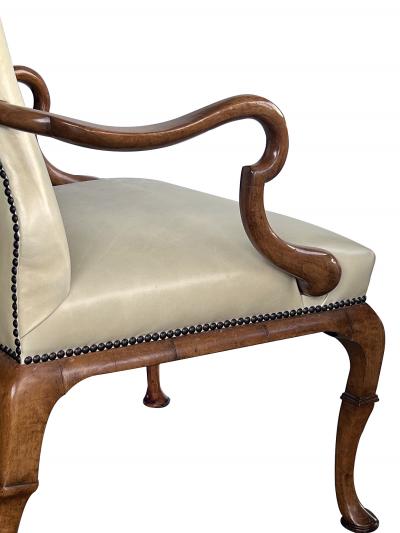 Dennis Leen Pair English Queen Anne Style Carved Walnut Shepherds Crook Armchairs
