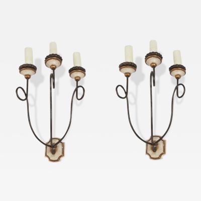 Dennis Leen Pair of Formations Italian Parcel Gilt Portofino 3 Arm Sconces
