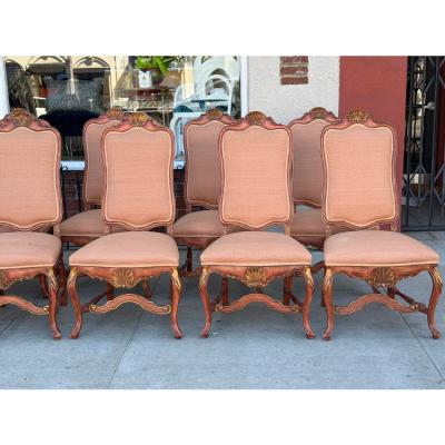Dennis Leen Set of 10 Dennis and Leen Rococo Style Painted Giltwood Dining Chairs