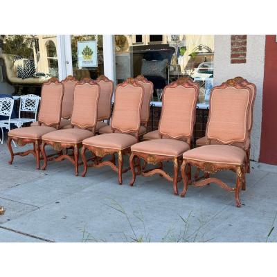 Dennis Leen Set of 10 Dennis and Leen Rococo Style Painted Giltwood Dining Chairs