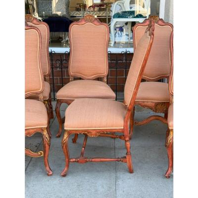 Dennis Leen Set of 10 Dennis and Leen Rococo Style Painted Giltwood Dining Chairs