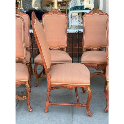 Dennis Leen Set of 10 Dennis and Leen Rococo Style Painted Giltwood Dining Chairs