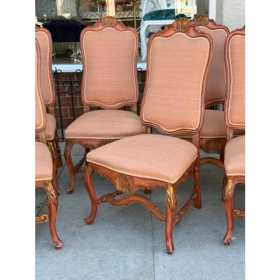 Dennis Leen Set of 10 Dennis and Leen Rococo Style Painted Giltwood Dining Chairs