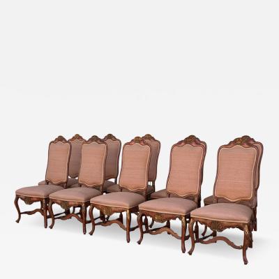 Dennis Leen Set of 10 Dennis and Leen Rococo Style Painted Giltwood Dining Chairs