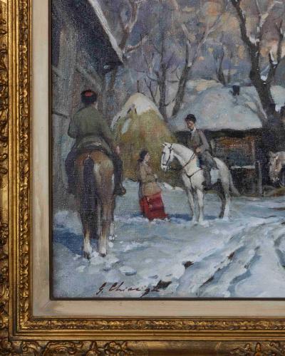 Description Needed Russian Landscape with Figures and Horses