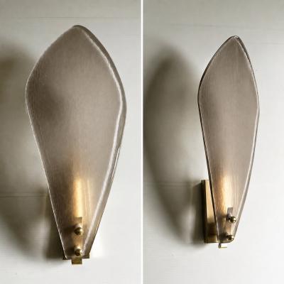 Designer Gray Sanded Leaf Murano Glass Wall Sconces Contemporary Set of 4