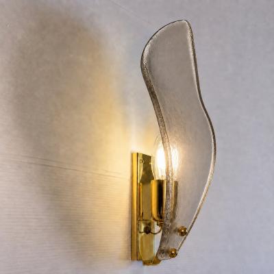 Designer Gray Sanded Leaf Murano Glass Wall Sconces Contemporary Set of 4