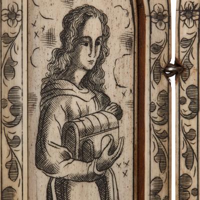 Devotional bone triptych engraved with depictions of the Madonna