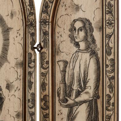 Devotional bone triptych engraved with depictions of the Madonna