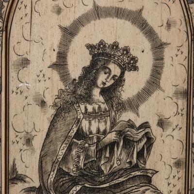 Devotional bone triptych engraved with depictions of the Madonna