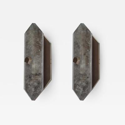 Diamond Form Smoky Rock Crystal Sconces by Phoenix