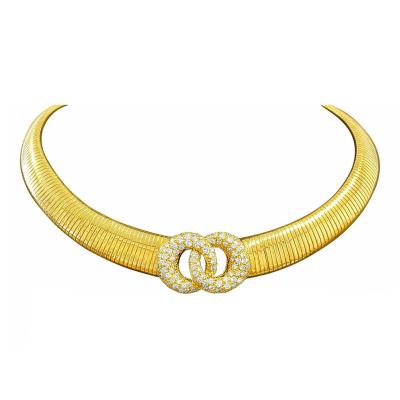 Diamond Interlocking Double Circle Flexible Choker in 18k Gold