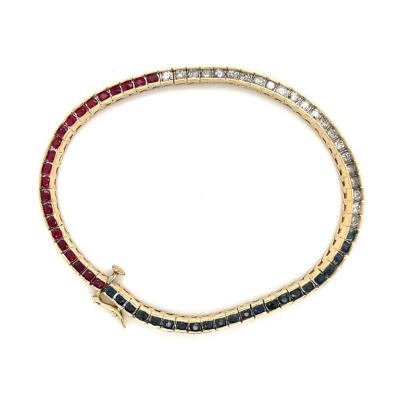 Diamond Ruby and Sapphire Bracelet Red White and Blue Gemstone Tennis Bracelet