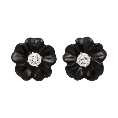 Diamond and Black Coral Earrings